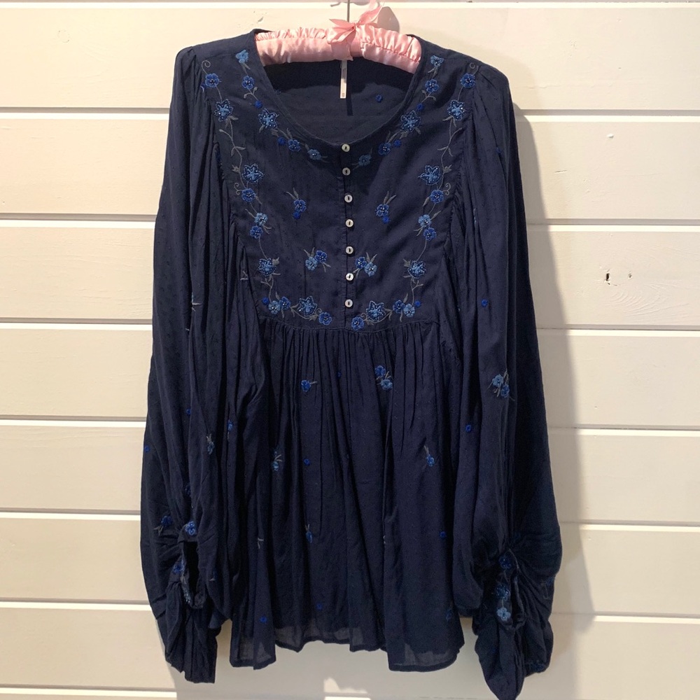 Free People Blue Puffy Sleeve Tunic